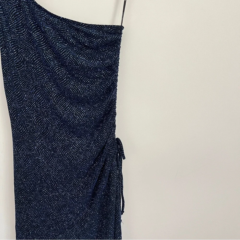 Vintage NWT Blue Sparkle Glitter One Shoulder Y2K Ruched Dress Size L - Picture 8 of 13